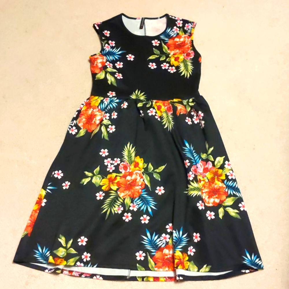 Dolce Bianca Black & Floral Sleeveless Dress